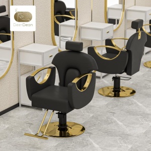 Scaun frizerie barber profesional, reglabil, cu tetiera, rabatabil pe spate, negru cu auriu - Img 6