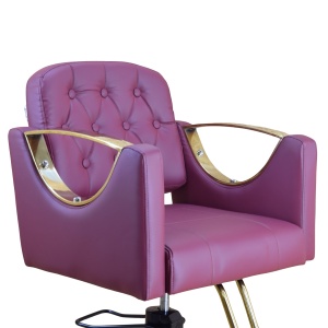 Scaun frizerie coafor, hidraulic, Rosu Inchis Bordo cu Auriu gold, reglabil, profesional - Img 2