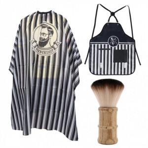 Set accesorii frizerie Ardette model Barbero 3 piese cu pelerina pentru tuns, sort complementar si pamatuf barber shop - Img 1