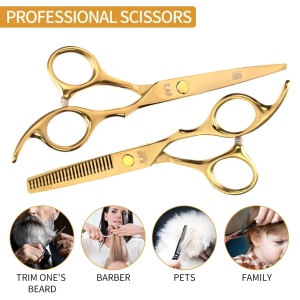 Set frizerie complet profesional cu foarfeca tuns filat, 14 piese, Gold auriu, Barber - Img 9
