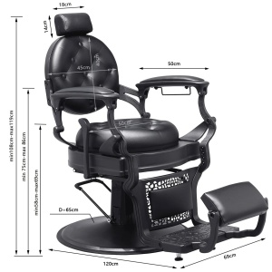 Set Mobilier Frizerie Negru cu Auriu | 2 scaune Barber Shop si scafa profesionala - Img 2