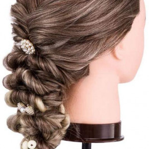Cap practica manechin Ardette, CPOM, blond ombre, 55-65cm, des, pentru frizerie coafor, cu suport - Img 3