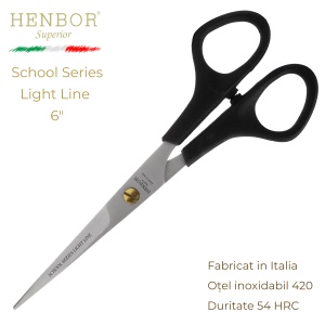 Foarfecă de Tuns Profesională Henbor School Series Light Line 6" – Oțel Inoxidabil 420, 54 HRC, Fabricată în Italia