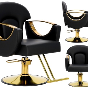 Mobilier coafor cu 2 scaune frizerie negre aurii si scafa coafor profesionala - Img 5