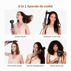 Ondulator automat cu aer cald, Aparat De Coafat pentru bucle Multifunctional 6 In 1, Uscator si perie volum, Multistyler par - Img 4
