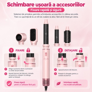 Ondulator Automat de par 5 In 1, Auto-Wrap, Uscator si Perie Cu Aer Cald, Pentru Bucle, Volum Si Indreptat parul - Img 9