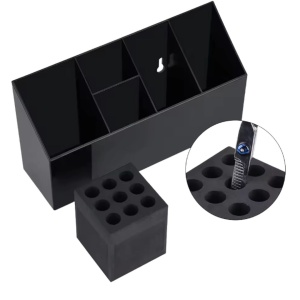 Organizator ustensile frizerie, Negru, fixare de perete sau pe masa, 5 compartimente - Img 5
