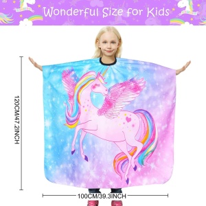 Pelerina tuns copii pentru fetite, roz, cu imprimeu unicorn, impermeabila, pentru coafor - Img 3