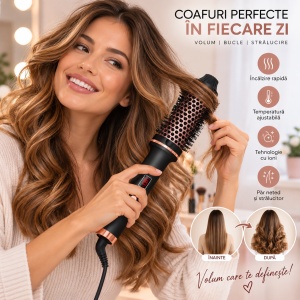 Perie electrica pentru volum cu aer cald pentru coafat parul, uscare, indreptare, bucle si styling - Img 2