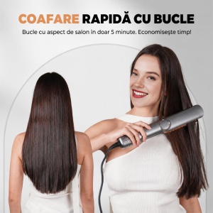Placă de Îndreptat Părul cu Aer Cald 2 în 1 – Uscător de Păr și Aparat de Îndreptat, Uscare și Îndreptare Simultană, Hair Straightener, Gri - Img 8