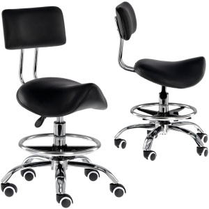 Scaun cosmetic cu sezut tip sa cu spatar, negru, pentru frizerie salon coafor - Img 1