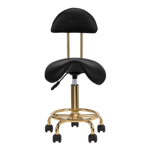 Scaun Cosmetica Tip Șa, Ergonomic, Reglabil, cu 5 Roți – Negru & Auriu - Img 3