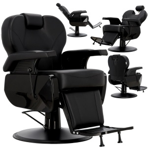 Scaun frizerie barber profesional, cu tetiera, rabatabil pe spate, negru total - Img 4