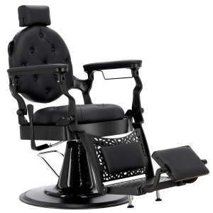 Scaun frizerie negru – hidraulic, rabatabil, cu tetiera, stil vintage industrial - Img 1