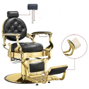 Scaun Frizerie Profesional Wallace Negru cu Accente Aurii – Reglabil Hidraulic, Design Premium - Img 4