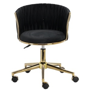 Scaun manichiuriste, Spa, Catifea Luxoasa, pentru salon infrumusetare, negru cu auriu, hidraulic