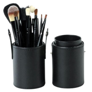 Set 12 pensule pentru machiaj negre in tub pentru depozitare