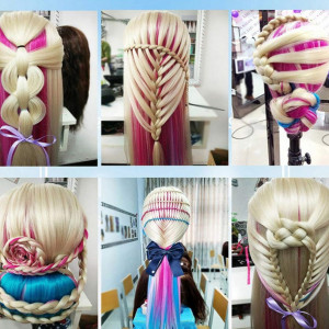 Set cap practica manechin Laura cu extensii colorate pentru exersat coafuri impletituri salon frizerie - Img 6