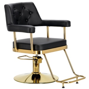 Set Complet Mobila Coafor Chesterfield - scaun frizerie negru auriu, scafa, oglinda LED - Img 2
