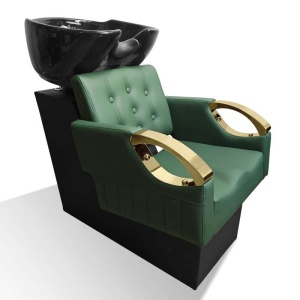 Set complet mobilier coafor cu scaun verde cu auriu și scafă profesională - Img 3