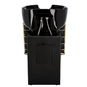Set complet Mobilier frizerie cu scaun coafor, scafa, oglinda Led cu Auriu - Img 4
