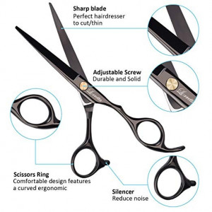 Set foarfeca de tuns si filat negru Baroc marime 6" si pieptan carbon clame pentru frizerie salon - Img 3