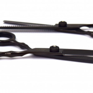 Set foarfece de tuns si filat Ghepard marime 6" Negru cu geanta depozitare frizerie - Img 5