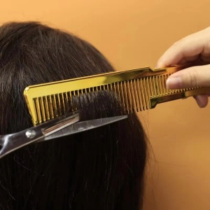 Set frizerie complet profesional cu foarfeca tuns filat, 14 piese, Gold auriu, Barber - Img 6