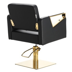 Set Mobilier frizerie cu 2 scaune coafor si scafa frizerie profesionala, negru cu auriu - Img 4