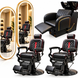 Set Mobilier Frizerie Negru cu Auriu | Barber Shop