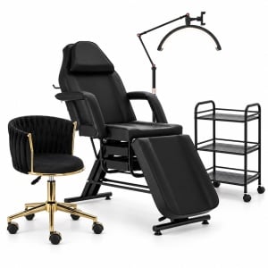 Set Mobilier Salon Cosmetică 4 Piese – Pat Cosmetic, Ucenic, Lampă LED Gene & Micropigmentare, Scaun Lux