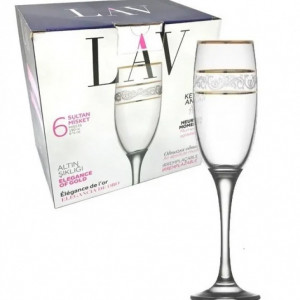 Set pahare sampanie cu picior LAV Misket Gold, 6 piese, 190 ml, sticla cu margini aurii - Img 1
