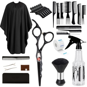 Set profesional frizerie & coafor complet - Jasper - pelerină, piepteni, clipsuri, pulverizator, foarfecă + husă