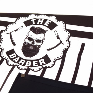 Set Sort ecopiele cu pelerina complementara Cosmo01s pentru frizerie barber unisex cu dungi, buzunare - Img 4