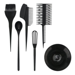 Set vopsit parul cu bol si 5 pensule pentru vopsea de par, plastic dur, negru - Img 1