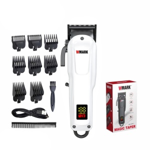 WMARK NG-1001 – Mașină de tuns profesională fără fir, 6600 RPM, lamă Zero Overlap, baterie 2500 mAh, autonomie 300 min, alba