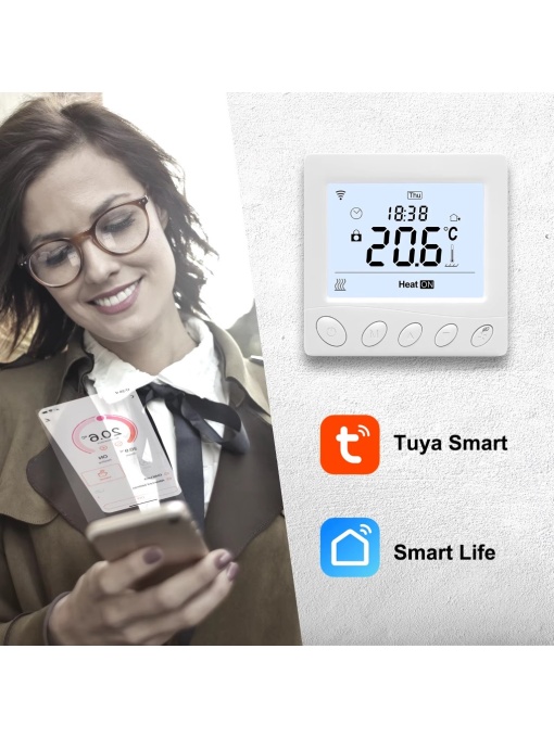 Termostat cu control inteligent Tuya WiFi pentru încălzire cu apă prin pardoseală sau centrală Beok TR33 - Img 1