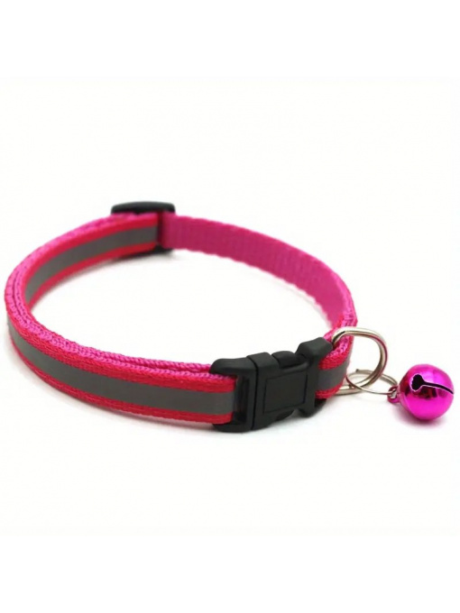 Светлоотразителна яка за котка или куче, със звънче, регулируема - Fuchsia