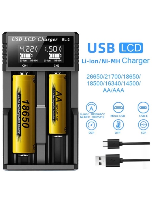 Încărcător smart USB LCD dual automat pentru baterie litiu reîncărcabilă 3.7V sau 1.2V NI-MH AA/AAA