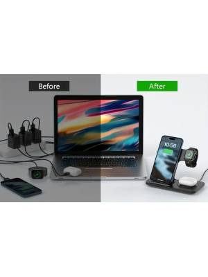 Prijenosni stalak za brzo punjenje 30W, 3 u 1, bežični punjač za Apple iPhone, crni - Img 3