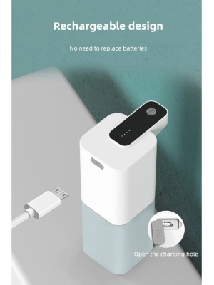 Dispenser automat de săpun cu infraroșu, spumă dezinfectantă pentru mâini, reîncărcabilă prin USB, dozator de săpun spumos pentru băi - Img 5