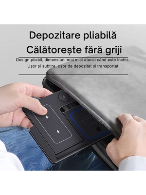 Prijenosni stalak za brzo punjenje 30W, 3 u 1, bežični punjač za Apple iPhone, crni - Img 10