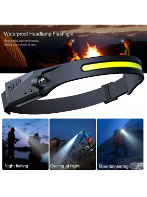 Lanterna de cap cu acumulator, profesionala, frontala cu unghi larg de iluminare, 2 benzi led puternic COB si XPE si senzor miscare, pentru vanatoare, pescuit, camping, santier, waterproof - Img 11