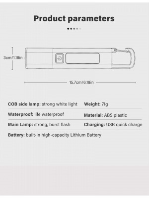 COB LED Work Light, XPE Flashlight with Camping Hook, USB Rechargeable, Zoomable, Waterproof - Img 9