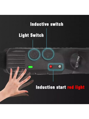 Lanterna de cap cu acumulator, profesionala, frontala cu unghi larg de iluminare, 2 benzi led puternic COB si XPE si senzor miscare, pentru vanatoare, pescuit, camping, santier, waterproof - Img 2