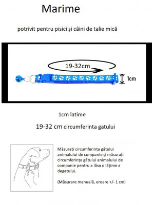 Zgarda ajustabila cu clopotel pentru caini si pisici, 18-32cm, Albastru - Img 5