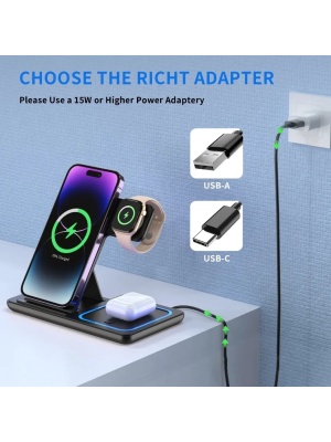 30W prenosna podpora za hitro polnjenje, 3 v 1, brezžični polnilec za Apple Iphone, črna