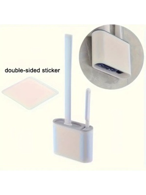 Perie de WC cu cap flexibil din silicon, aspect modern, cu suport si mini perie pentru curatarea spatiilor greu accesibile, Alb - Img 9