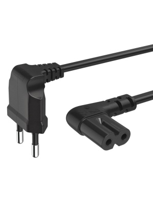 TV power cable with angled connectors, 1.5 meters, 2.5A, black