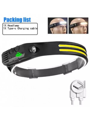 Lanterna de cap cu acumulator, profesionala, frontala cu unghi larg de iluminare, 2 benzi led puternic COB si XPE si senzor miscare, pentru vanatoare, pescuit, camping, santier, waterproof - Img 1
